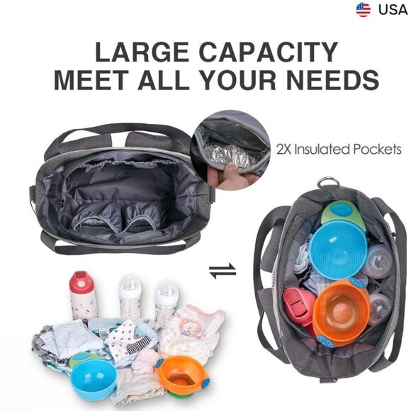 Conway Diaper Bag Travel Baby Bag Waterproof Insulated Gray Tote - Picture 12 of 15